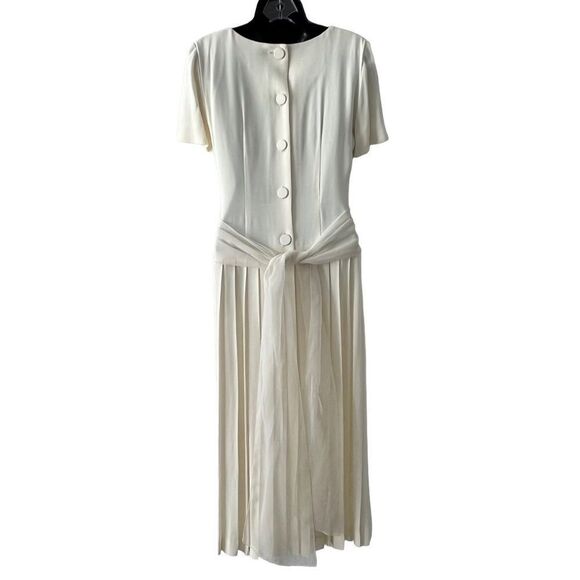 Vtg 80s 90s Pleated Maxi Dress Drop Waist Donna Ricco Ivory Preppy Ankle 4 XS - Picture 2 of 15